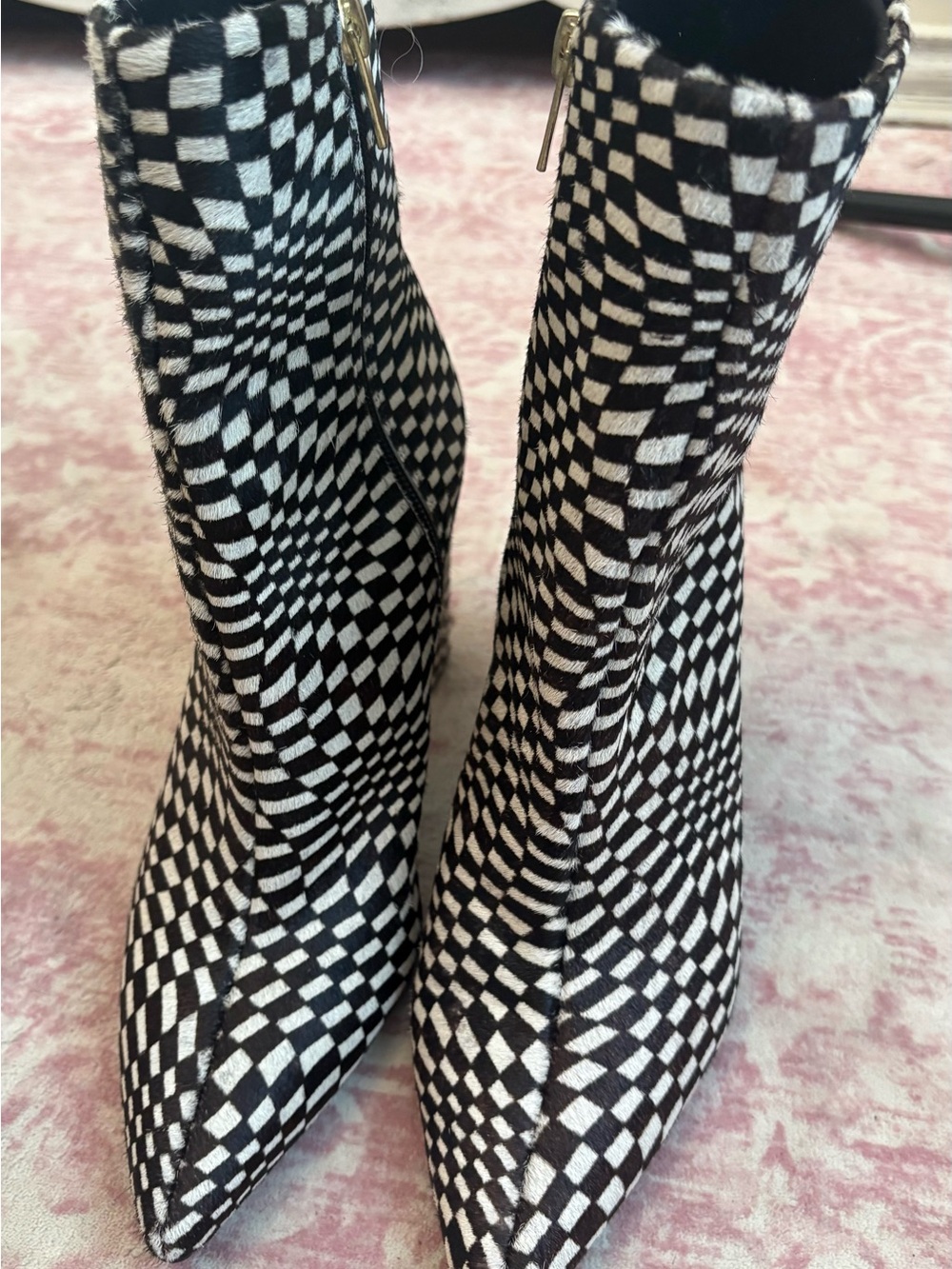 Black & White Checkered Pointed-Toe Ankle Boots